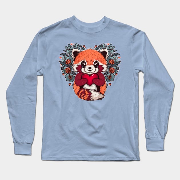 Cute Red Panda for Valentines Day Long Sleeve T-Shirt by SusanaDesigns